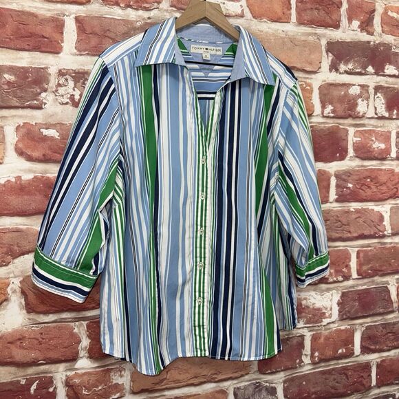 Tommy Hilfiger Top Shirt Women's Size 22 Multicolor Striped Casual Button Front - Picture 2 of 7